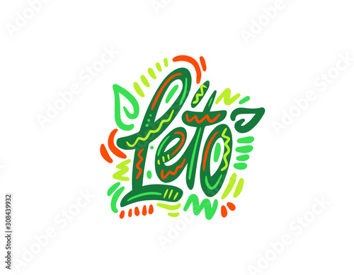 Leto - Summer in Czech. Hand Lettering word. Handwritten modern brush typography sign. Greetings for icon, logo, badge, cards, poster, banner, tag. Colorful Vector illustration