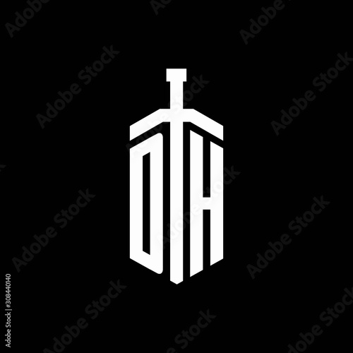 DH logo monogram with sword element ribbon design template