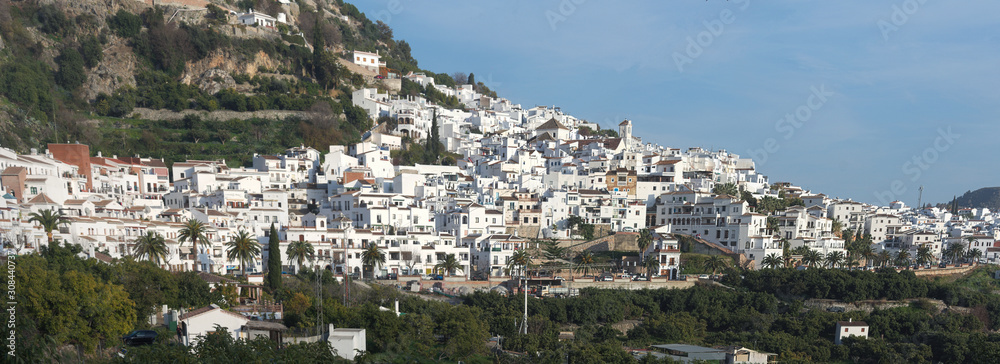 landscape with view to the small, pretty and charming village of Frigilana on the Costa del Sol in southern Spain. 