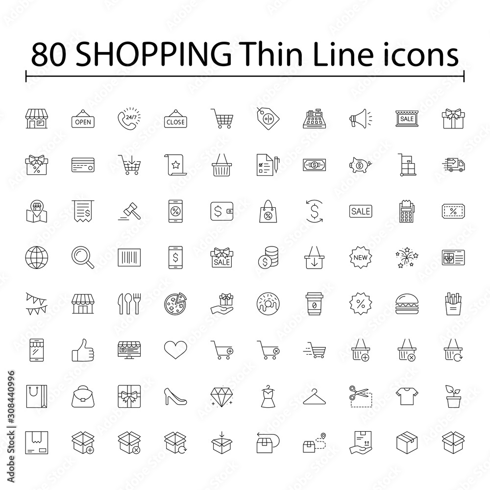 SHOPPING vs E-COMMERCE line thin icons set. Vector illustrations collection EPS10. SHOPPING vs E-COMMERCE line thin icons set. Vector illustrations collection EPS10.