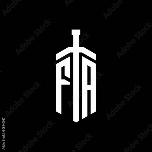 FA logo monogram with sword element ribbon design template