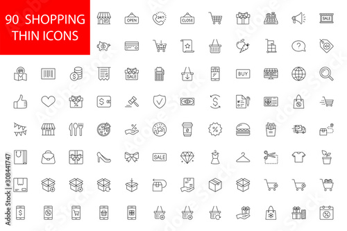 SHOPPING vs E-COMMERCE line thin icons set. Vector illustrations collection EPS10.
