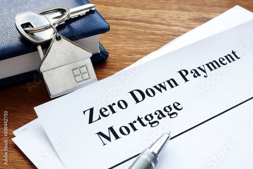 Zero down payment mortgage form and key.