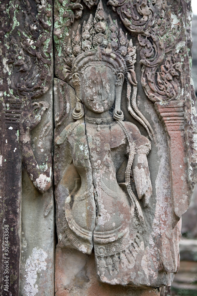 Angkor Wat bas-relief depicting a woman, Angkor Archaeological Park, Siem Reap, Cambodia