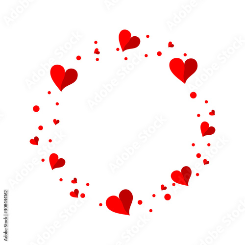 Abstract round frame of small red hearts isolated.