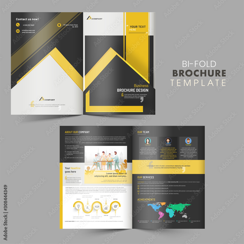 Bi-Fold Brochure, Template or Cover Page Layout in Front and Back View ...