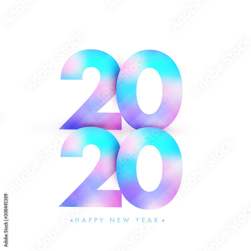 Gradient 2020 Font in Abstract Square Pattern on White Background for Happy New Year. Can be used as greeting card or poster design.