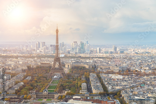 Eiffel tower and Paris city view form Montparnasse tower. Aerial panormic view of Paris skyline. © garrykillian