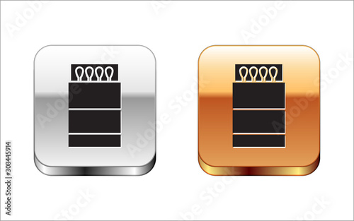 Black Open matchbox and matches icon isolated on white background. Silver-gold square button. Vector Illustration