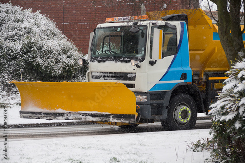 Vászonkép Close up of lorry with snow plow fitted on the front ready to clear the roads after snow fall
