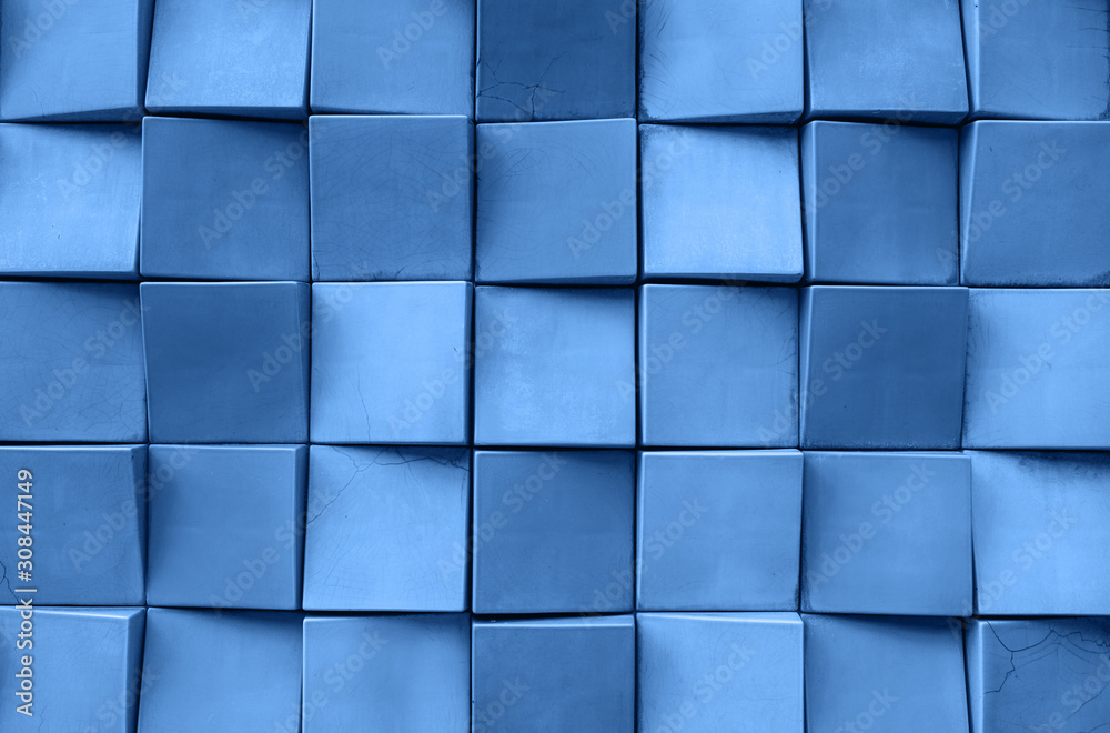 Abstract background of squares in a trendy classic blue color. - obrazy, fototapety, plakaty 