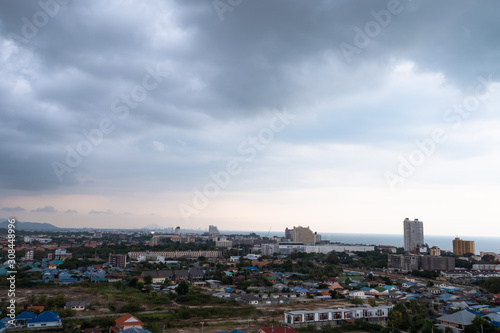 Aerial view scenic landscape of the city with storm cloud rain will coming © Kaikoro