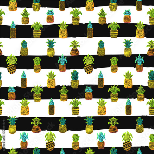 Pineapples vector seamless pattern