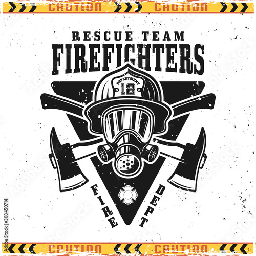 Firefighters vector emblem with head in helmet