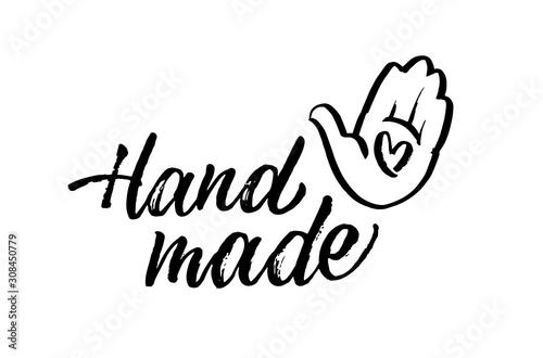 Hand made. Hand-drawn lettering. Vector illustration.