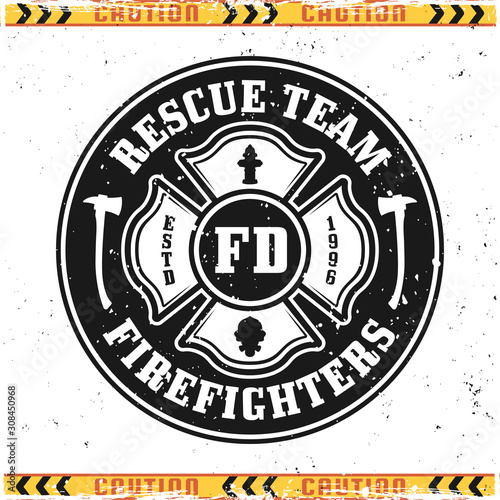 Firefighters rescue team vector round emblem