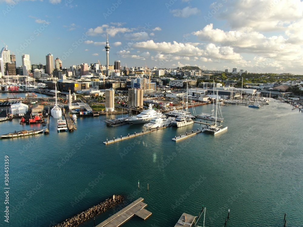 Viaduct Basin, Auckland / New Zealand - December 9, 2019: The beautiful scene surrounding the Viaduct harbour, marina bay, Wynyard, St Marys Bay and Westhaven, all of New Zealand’s North Island