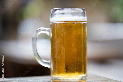 cold beer on the wooden table