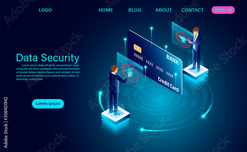 Data security modern concept. protection data finance from thefts and hacker attacks. isometric flat design. Vector illustration