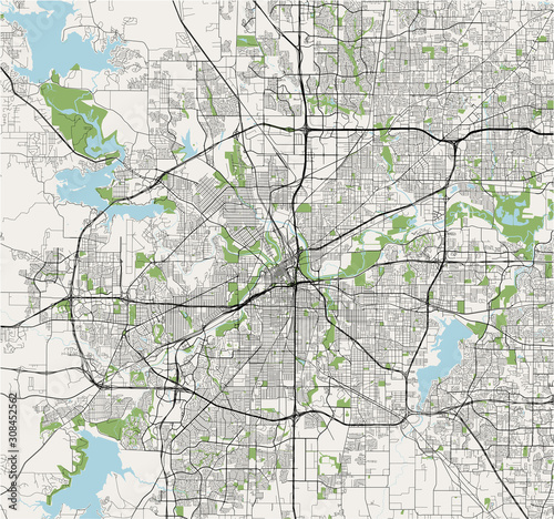 map of the city of Fort Worth, Texas, USA