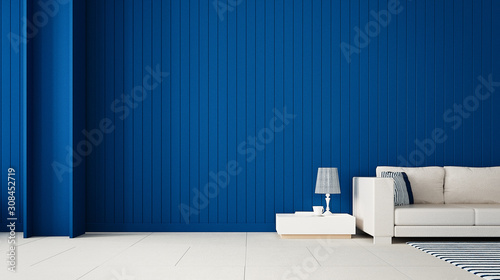 Classic blue wall living room / 3D rendering