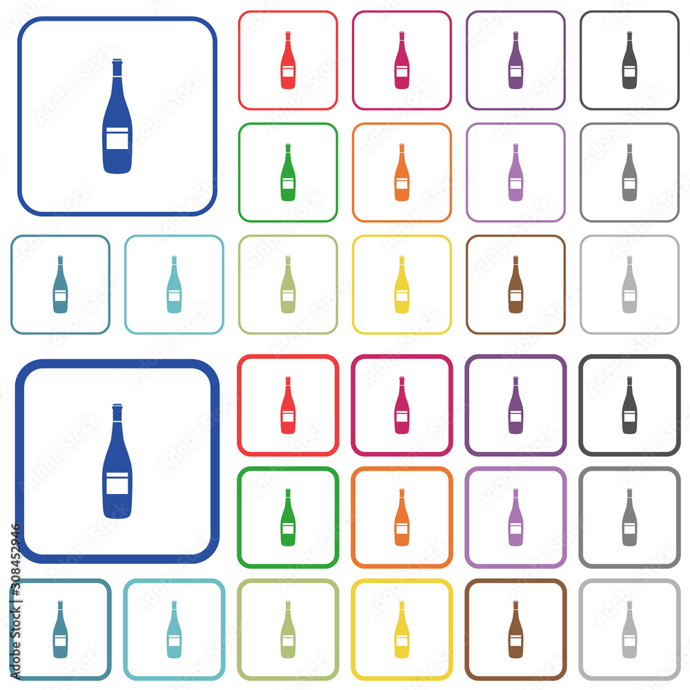 Wine bottle with label outlined flat color icons Wine bottle with label outlined flat color icons