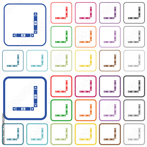 Vertical and horizontal scroll bars outlined flat color icons