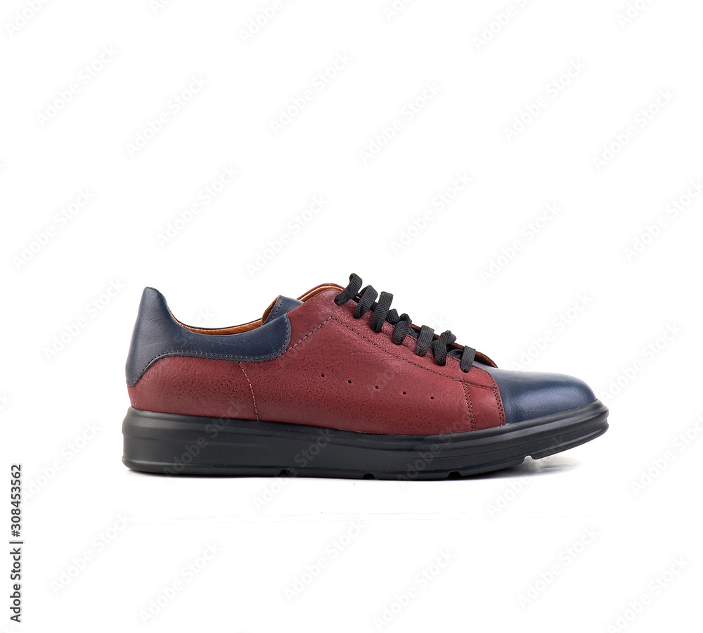 red-blue men’s shoes with lacing on a white background side view.