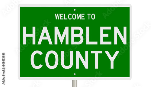 Rendering of a 3d green highway sign for Hamblen County photo