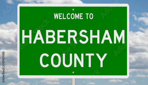 Rendering of a 3d green highway sign for Habersham County photo