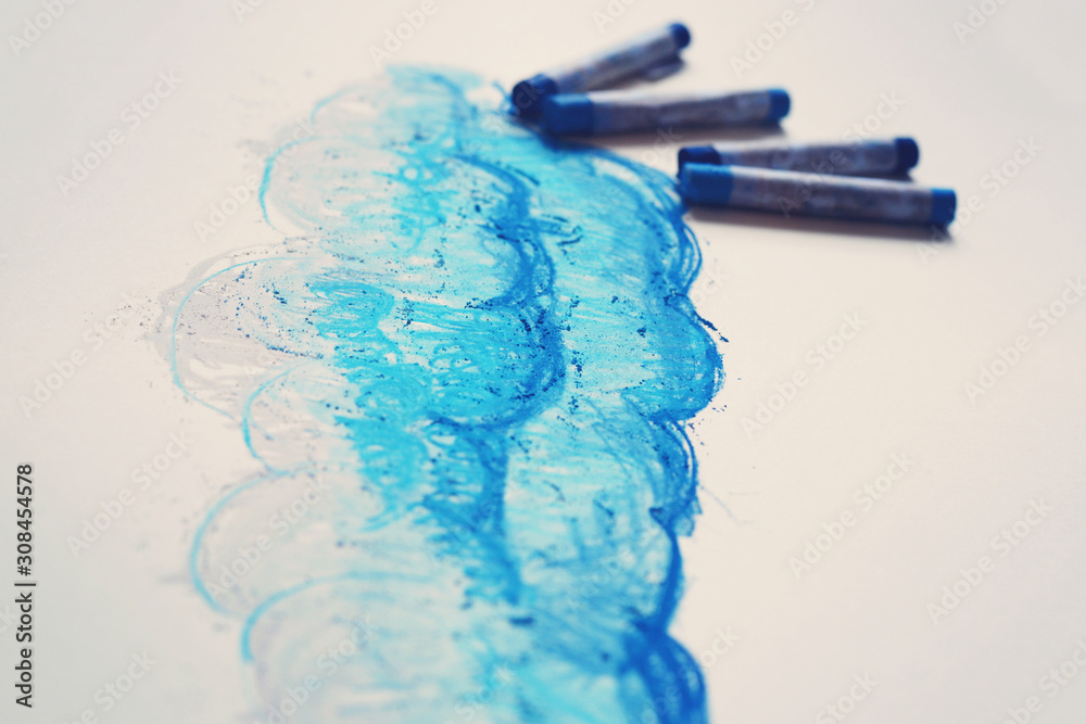 blue pieces of pastel drawing smoke