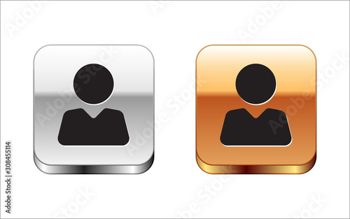 Black Add to friend icon isolated on white background. Silver-gold square button. Vector Illustration