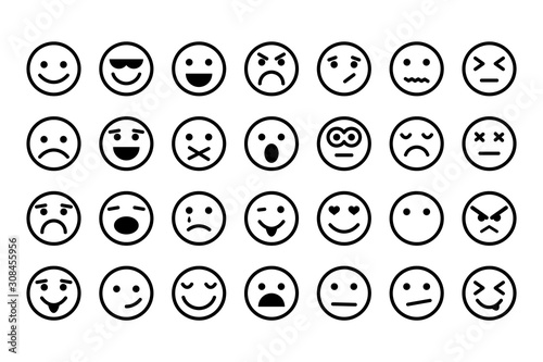 Emotion icons. Set of round lines Emoji symbols. Smile icon. Emoticon or emoji illustration icons