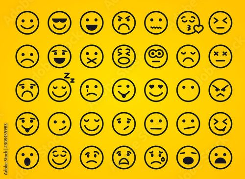 Emotion icons. Set of round lines Emoji symbols. Smile icon. Emoticon or emoji illustration icons