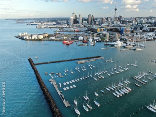 Viaduct Basin, Auckland / New Zealand - December 9, 2019: The beautiful scene surrounding the Viaduct harbour, marina bay, Wynyard, St Marys Bay and Westhaven, all of New Zealand’s North Island photo