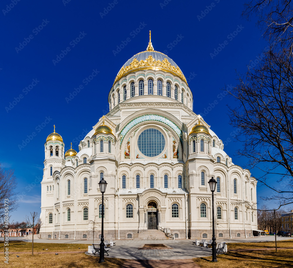 Navy Cathedral of St. Nicholas in Kronshtadt (south facade), St. Petersburg, Russia.