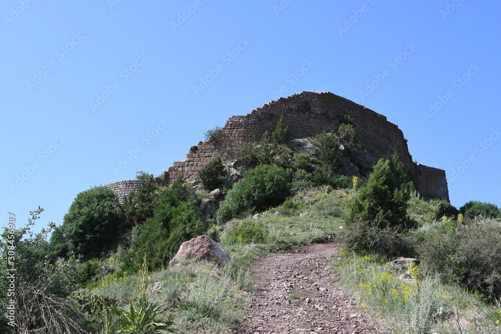 medieval castle in Armenia on a background of mountains