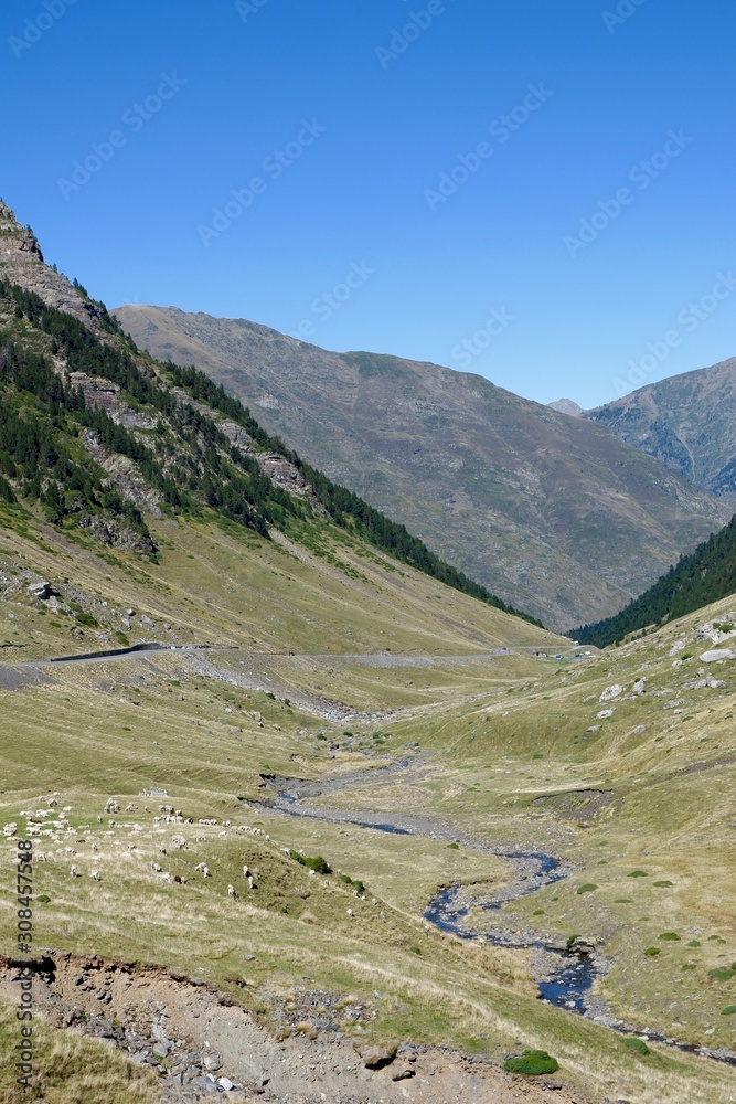Pyrenees mountain view, border between Spain and France, Tunnel du Somport, known also as the Aspe or Canfranc Pass