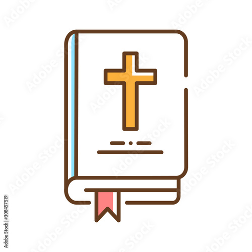 Bible color line icon. The account of God's action in the world, and his purpose with all creation. Pictogram for web page, mobile app, promo. UI UX GUI design element. Editable stroke.