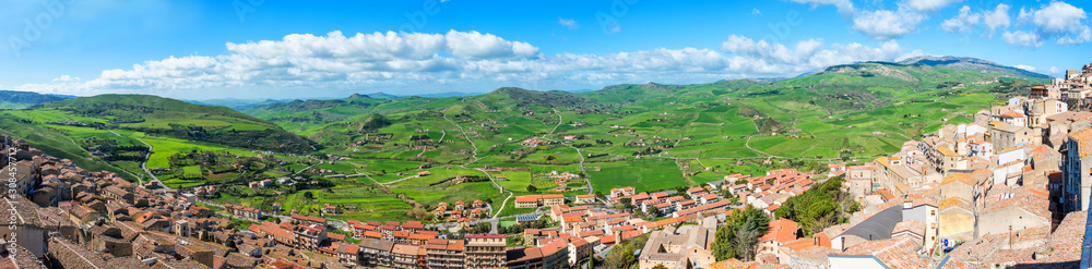 Views over the Sicilian countryside from Gangi in Sicily, Italy