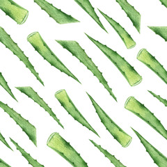 Handdoek met foto Aquarel bladerprint patronen Groene aloë vera bladeren patroon  © ElenaMedvedeva
