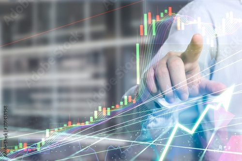 Stock market digital graph chart on LED display concept. A large display of daily stock market price and quotation. Indicator financial forex trade education background.