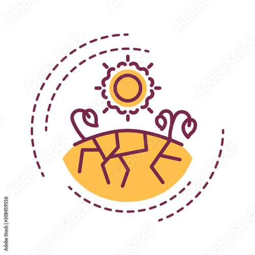 Drought color line icon. A continuous period of dry weather. An area gets less than its normal amount of rains. Pictogram for web page, mobile app, promo. UI UX GUI design element. Editable stroke.