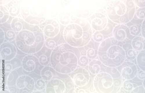 Fototapeta Naklejka Na Ścianę i Meble -  Loops transparent light abstract pattern. Holiday cool subtle background. Curls pastel texture. White lilac blurry twirls.