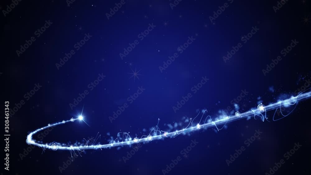 Glowing blue Christmas tree animation with light and particles. 4k
