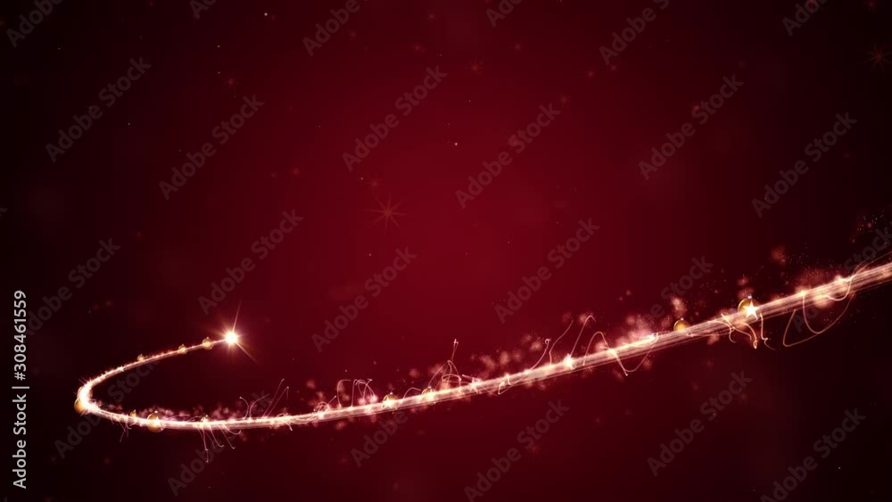 Glowing red Christmas tree animation with light and particles. 4k