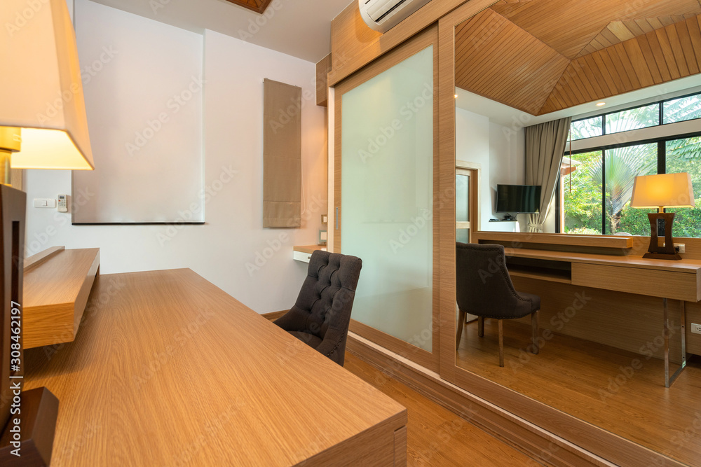 Working desk in spacious living room Working desk in spacious living room