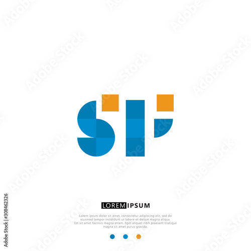 SP S P Logo Monogram with Blue and yellow Colors. modern letter logo design