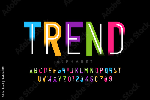 Bright colorful modern style font design, vivid alphabet, letters and numbers