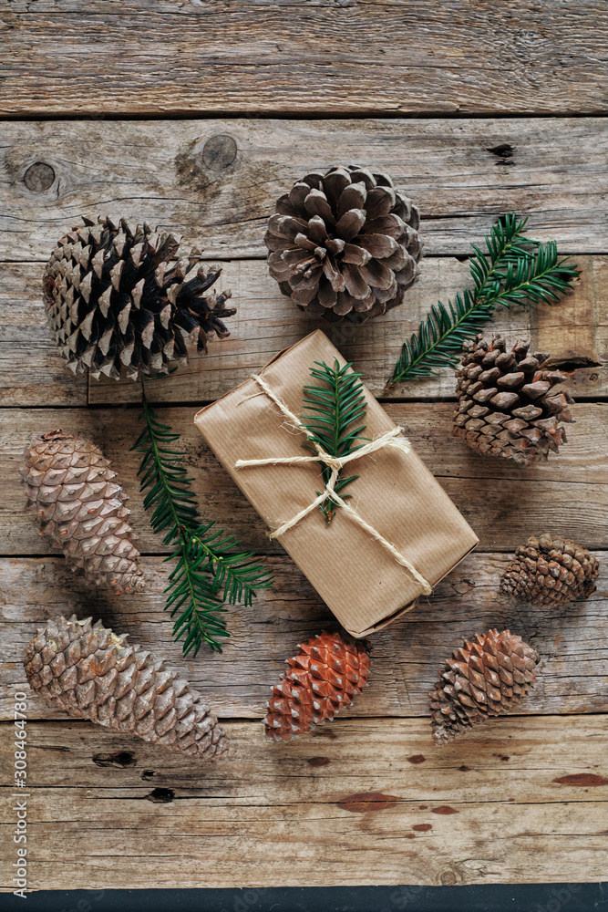 Gift package wrapped with kraft paper tied with a rope Gift package wrapped with kraft paper tied with a rope